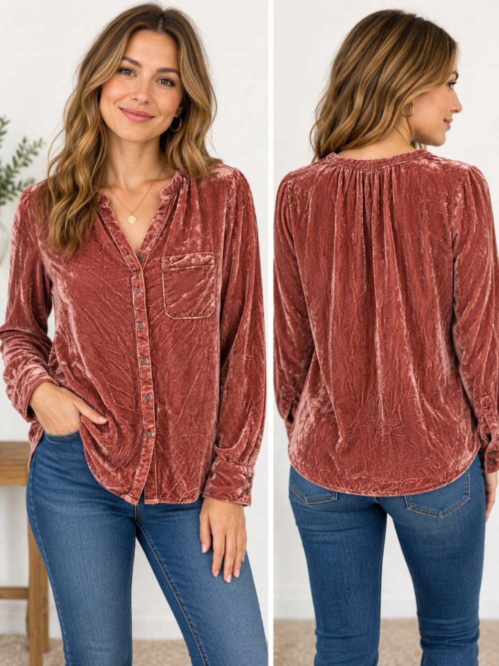 Sundance Petite Small Dusty Rose Silk Blend Crushed Velvet Button Up Blouse pink